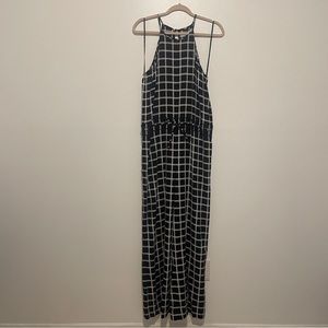 DVF Black/White Sleeveless Checker Silk Jumpsuit w/Waist Tie Size 8 BNWT